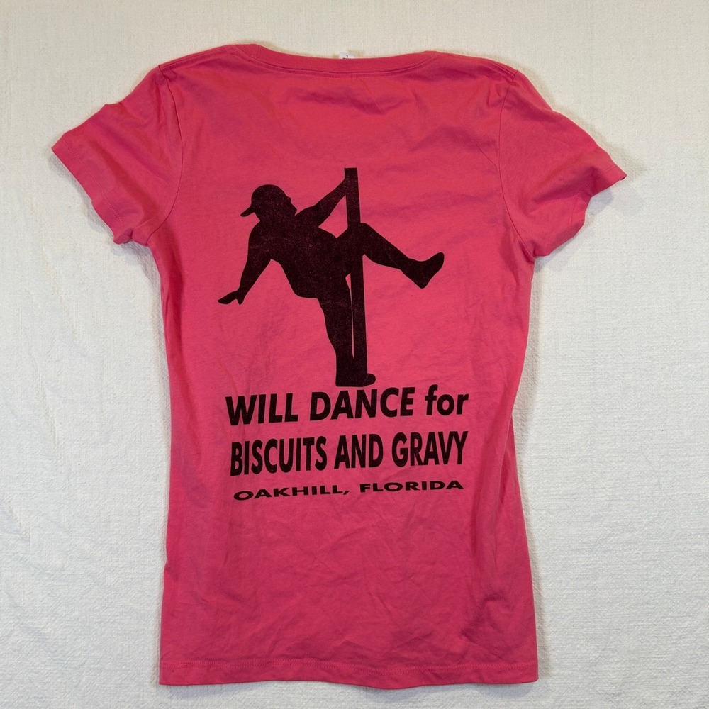 Jimmy Doodles Will Dance for Biscuits and Gravy Pink Graphic Tee L Funny